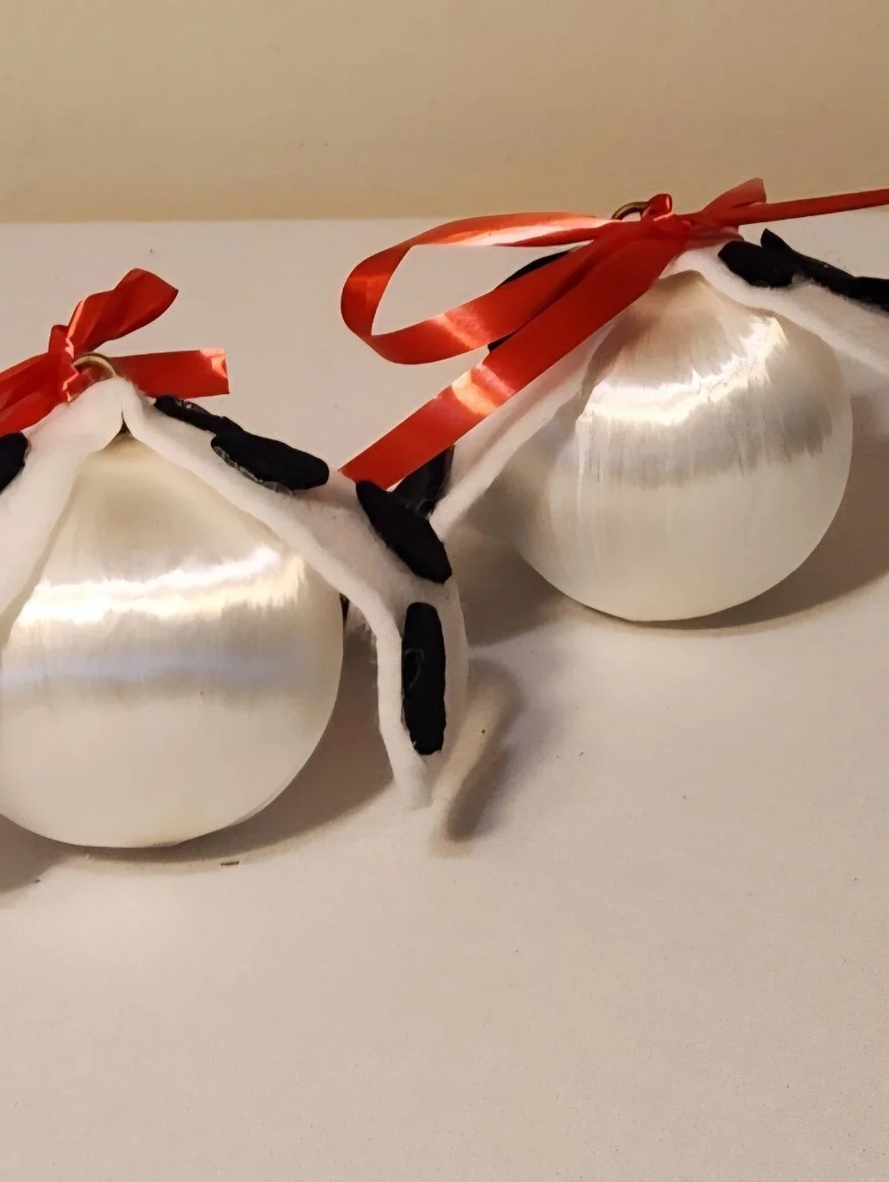 Two Vintage Handmade 70s Spun Satin Dog Ornaments Christmas